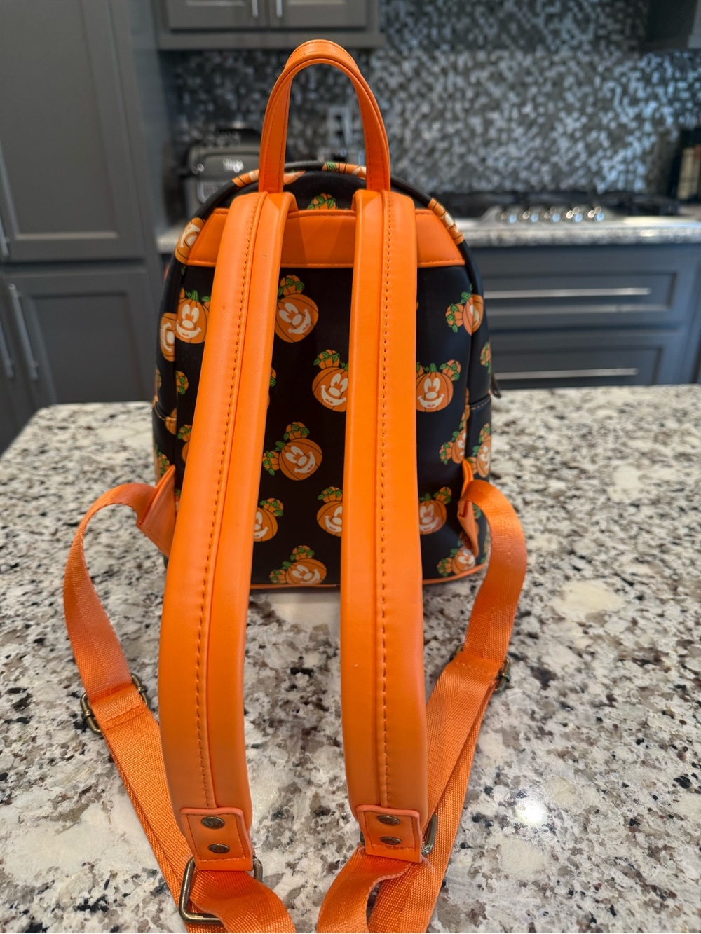 Disney Orange & Black Mickey Pumpkin Mini Backpack - Picture 3 of 7